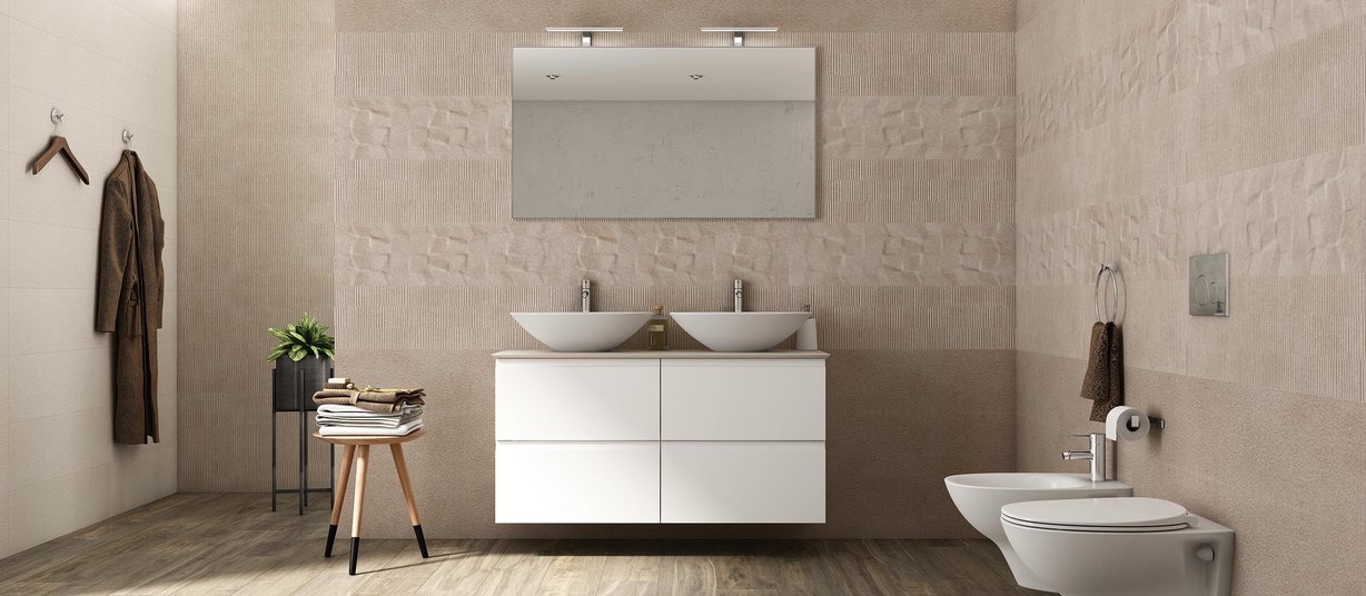 arpege Beige tiles Modern style Bathroom