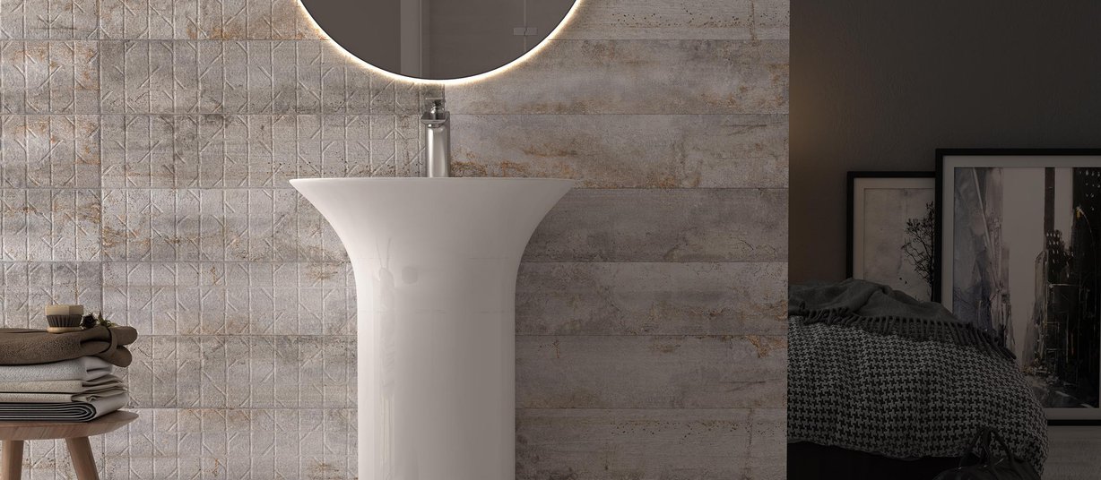 oxido metal Grey tiles Modern style Living