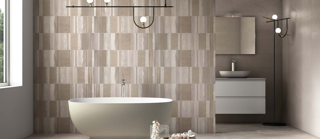 aquarela Brown and Mix tiles Modern style Bathroom