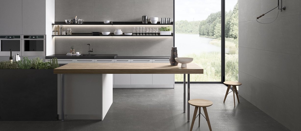 M project spatolato Brown tiles Modern style Kitchen