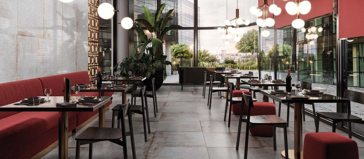 evoque metal Grey and White tiles Modern style Light Commercial