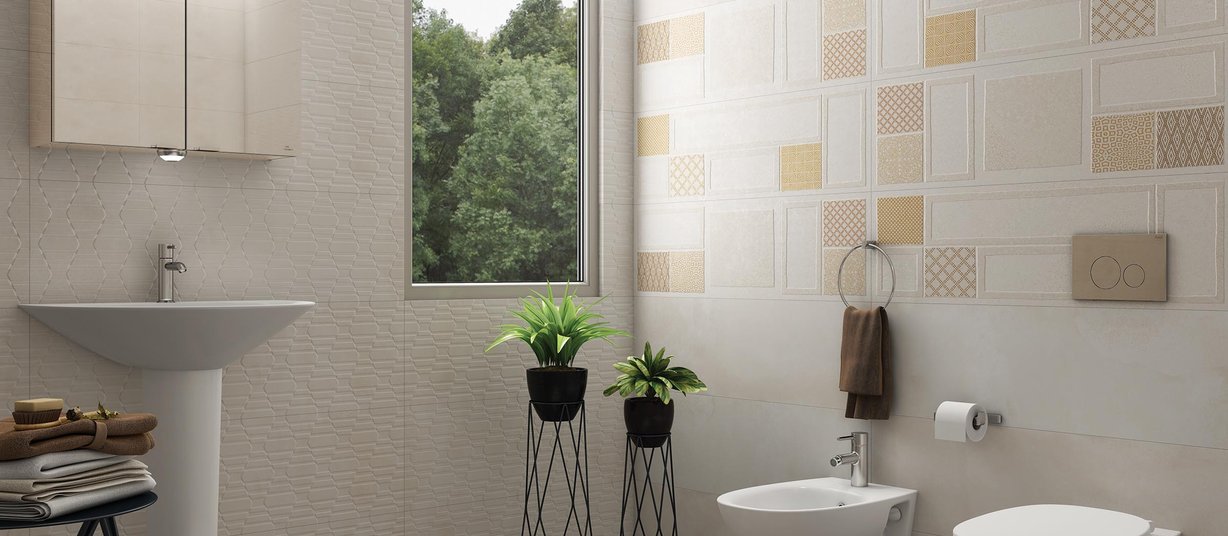Rebus Beige, Brown and White tiles Modern style Bathroom