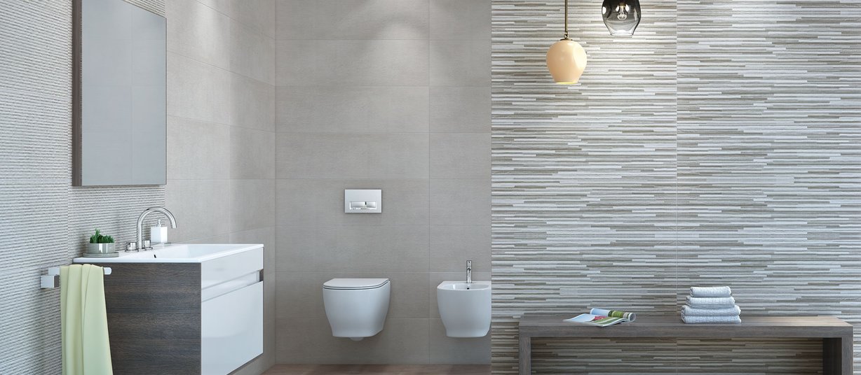 fabric concrete Mix and White tiles Modern style Bathroom