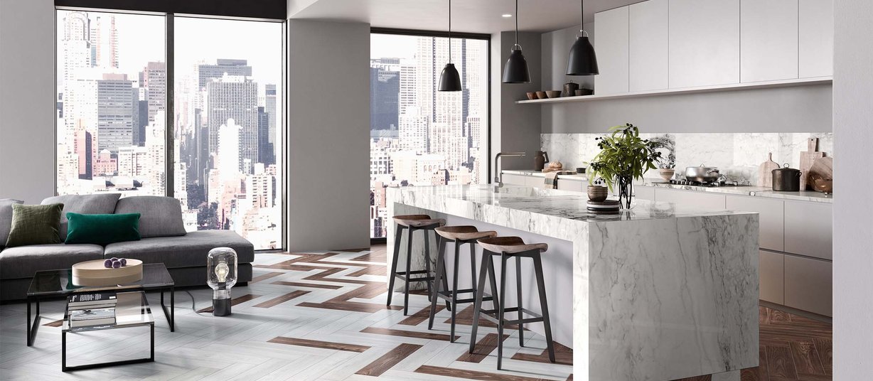classic wood Brown and White tiles Modern style Kitchen