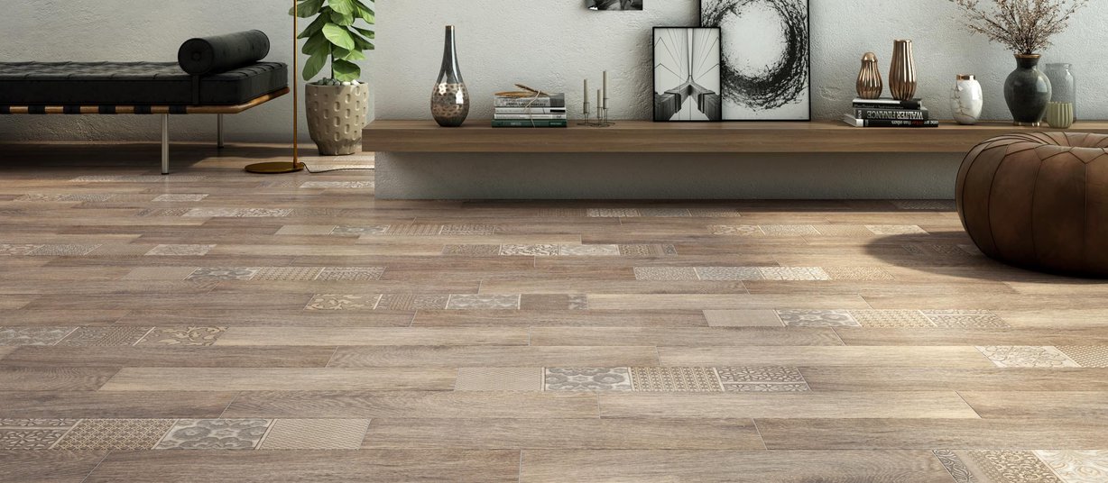 Country wood Brown tiles Modern style Living