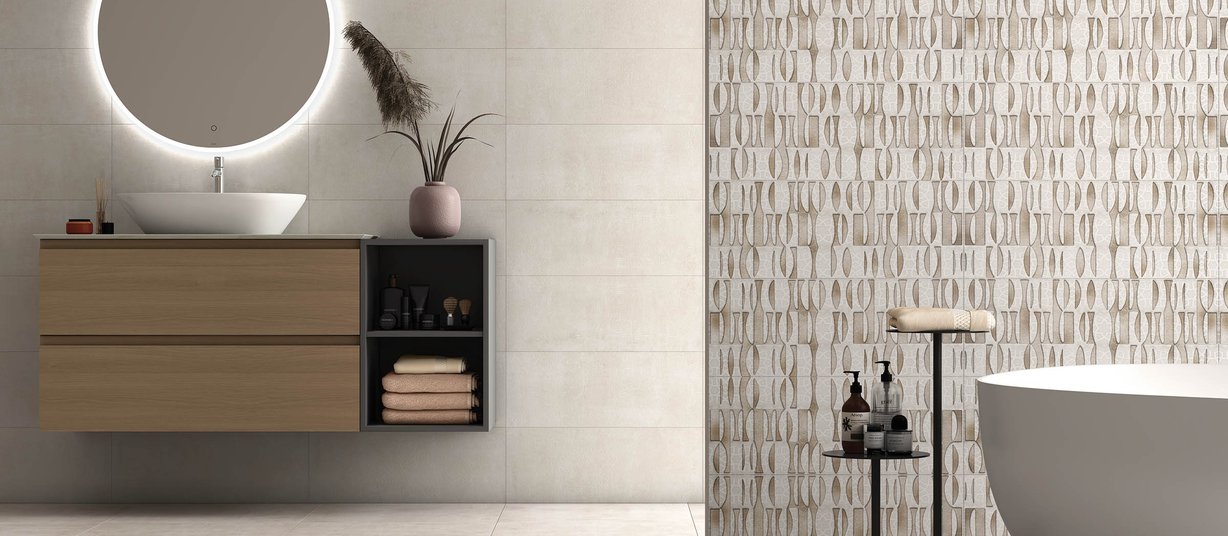 Artico Beige and Ivory tiles Modern style Bathroom