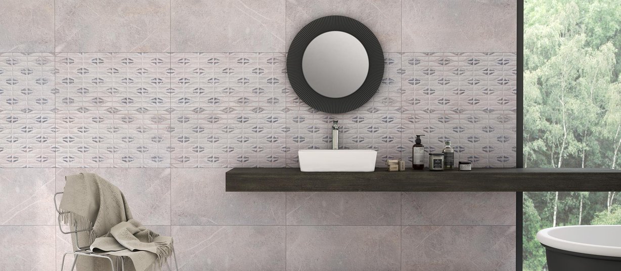 bassano Grey, Mix and White tiles Modern style Bathroom